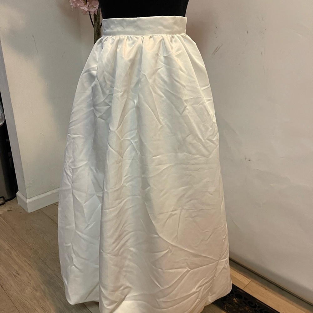 🤍 Luxe Dress Ivory Satin Full Midi Skirt